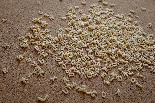 noodles in the shape of letters from the German alphabet