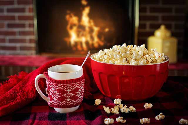 hot drink and popcorn